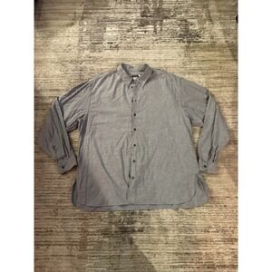 Giorgio Armani Button-Up Shirt Pleaded Flat Blue Sz XL Buttoned Collar 17.5 Neck